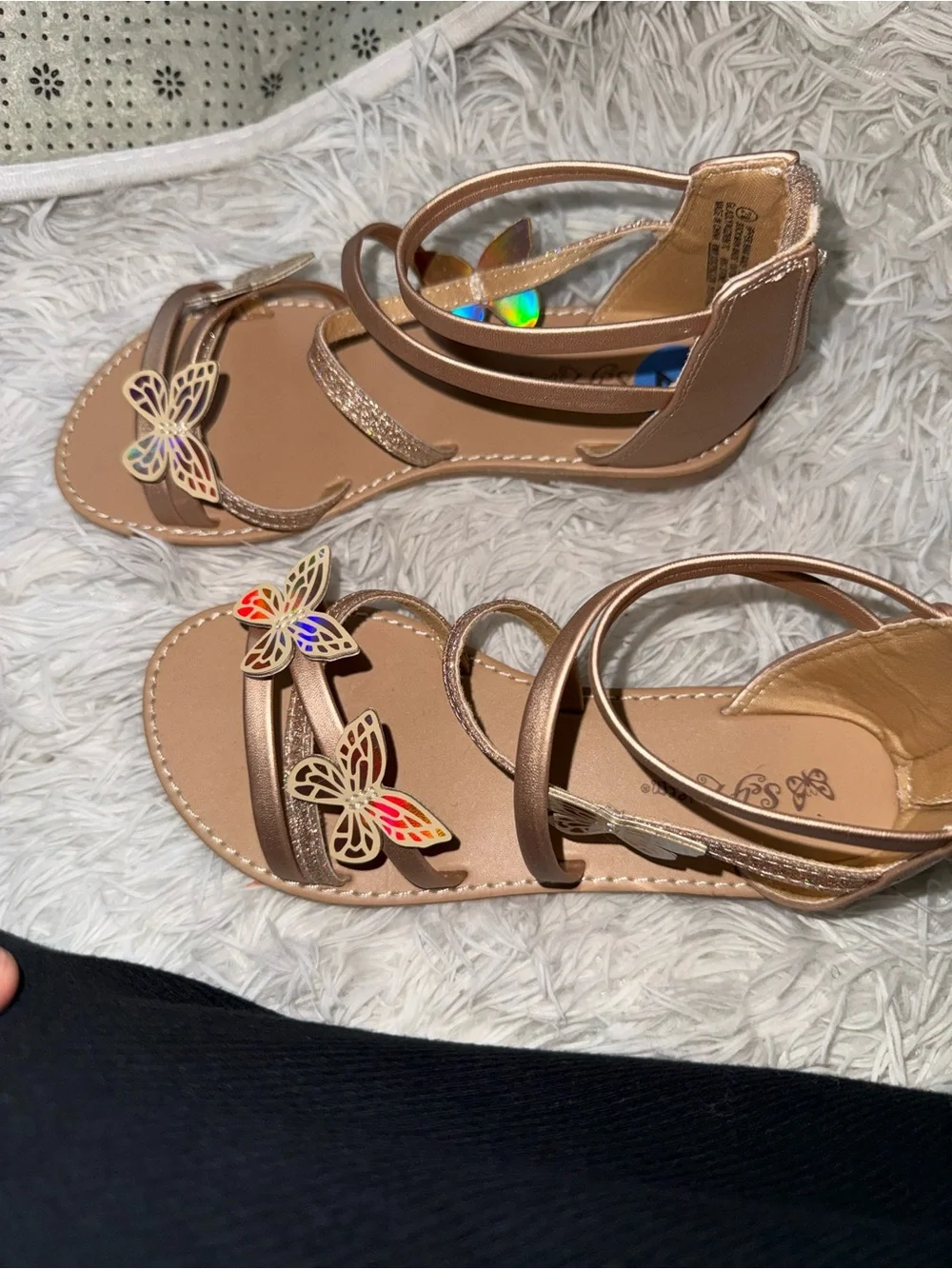 Girls' Rose Gold Butterfly Strappy Sandals